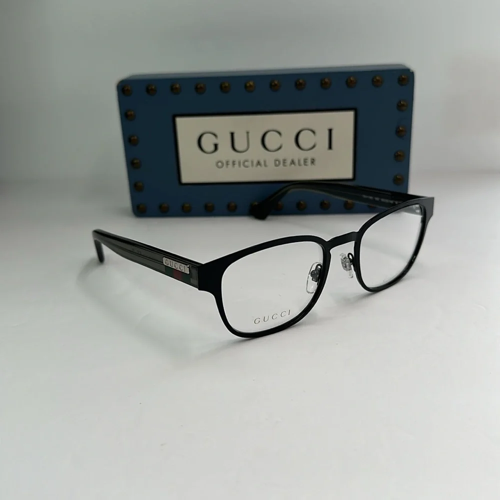 Auth - Gucci GG1118O 003 Eyeglasses Men's Black/Grey Full Rim Square Shape 52-2…